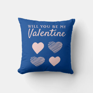 Be my Valentine Blue Pink Heart Valentine`s Day Cushion