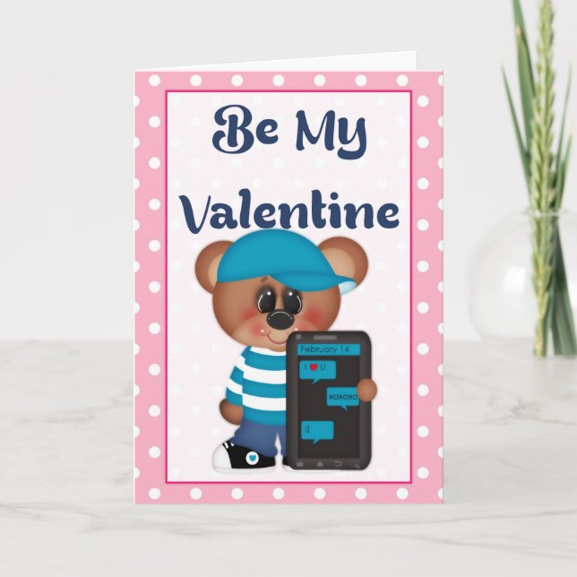 Be My Valentine Boy Bear Themed Greeting Card 2 (Front)