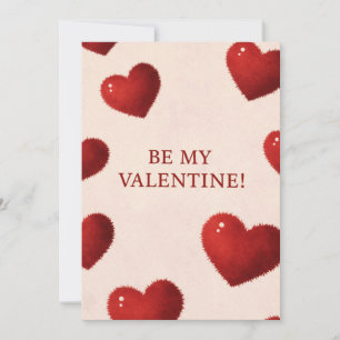 Be My Valentine Card with Fuzzy Red Hearts Romanti