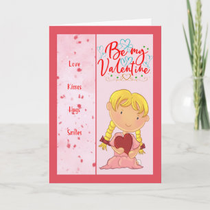 Be My Valentine Card, Young Illustrated Girl Card