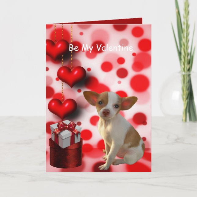 Be My Valentine Chihuahua Dog Love Hearts Holiday Card (Front)