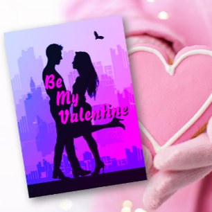 Be My Valentine Couple Cityscape Valentine Card