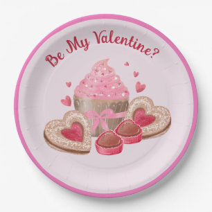 Be My Valentine Cup Cakes, Cookies and Sweets Paper Plate