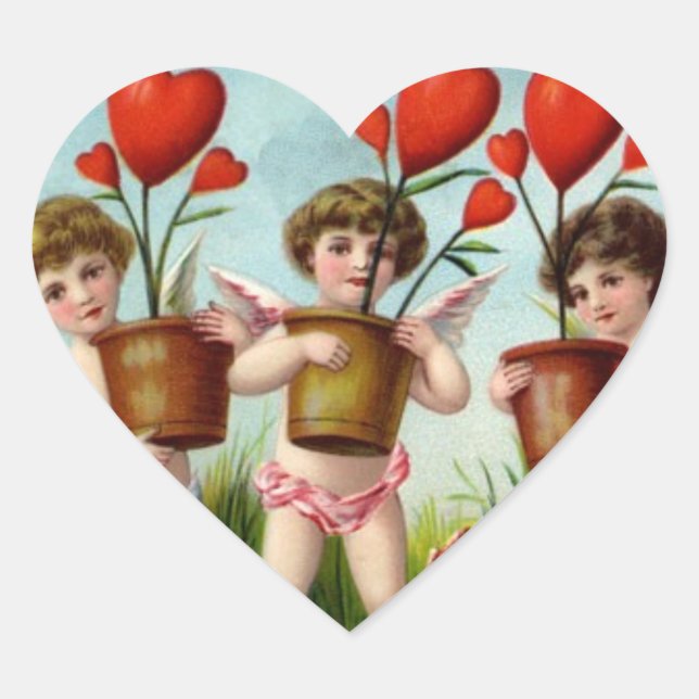 Be My Valentine Cupid Heart Sticker (Front)