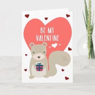 Be my Valentine cute cartoon squirrel pink hearts Card