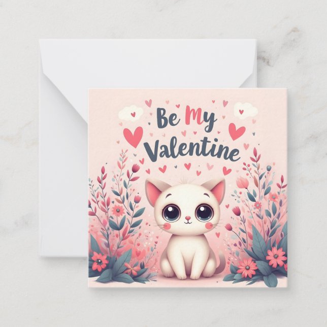 Be My Valentine Cute Cat Illustration Card (Front)