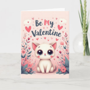Be My Valentine Cute Cat Illustration Thank You Card