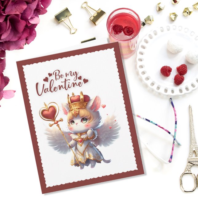 Be My Valentine Cute Chibi Cat Valentine Holiday Card (Creator Uploaded)