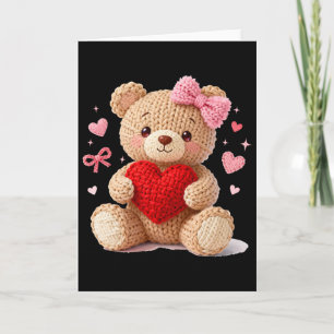 Be My Valentine Cute Crochet Yarn Bear Love  Card