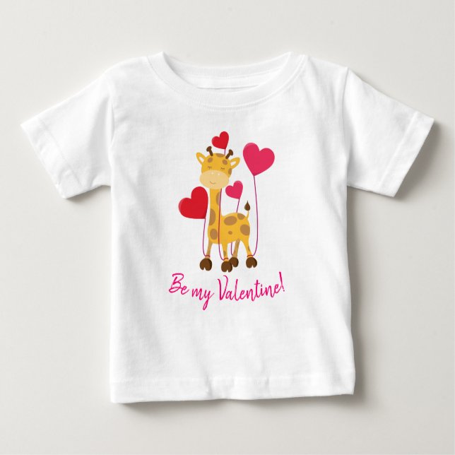 Be my Valentine cute Giraffe with balloons Baby T-Shirt (Front)