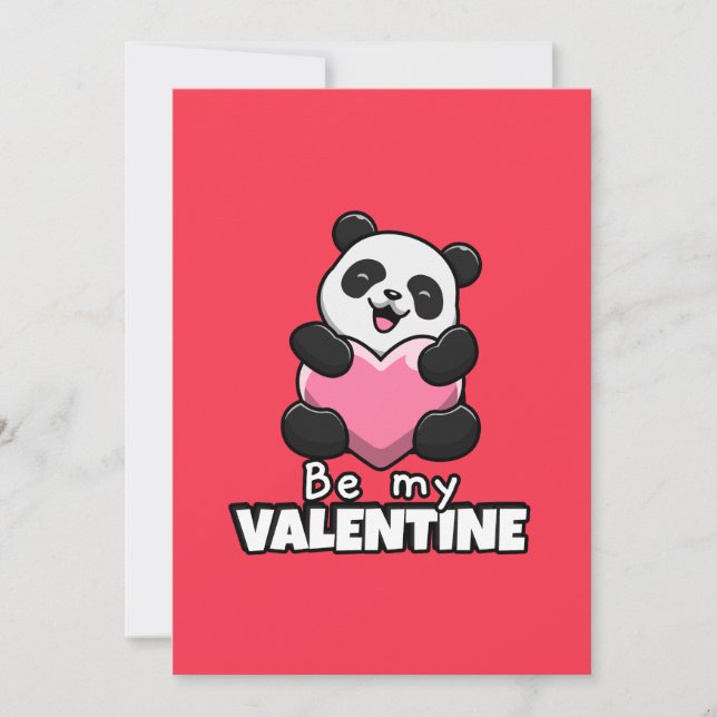 Be My Valentine – Cute Panda Hugging a Heart Card (Front)