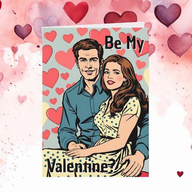 Be My Valentine? Cute Retro Pop Art Couple Card (Creator Uploaded)