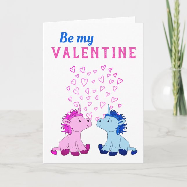 Be my Valentine Cute Unicorns Valentine`s Day Holiday Card (Front)