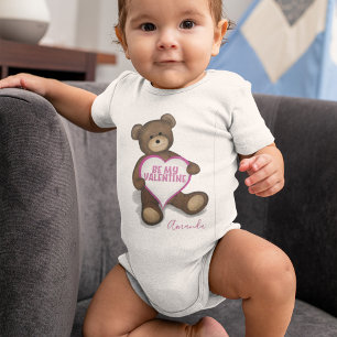 Be My Valentine Cute Vintage Bear Stuffed Animal  Baby Bodysuit