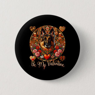 Be My Valentine Dog Flower Red Heart Day- German S 6 Cm Round Badge