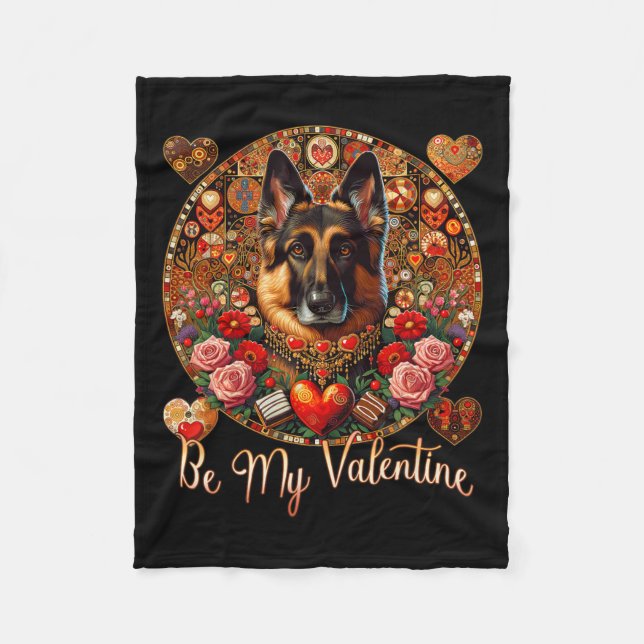 Be My Valentine Dog Flower Red Heart Day- German S Fleece Blanket (Front)