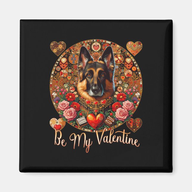 Be My Valentine Dog Flower Red Heart Day- German S Magnet (Front)