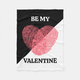 Be My Valentine Fingerprint Heart Pink Black White Fleece Blanket