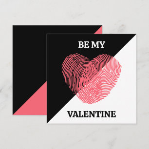 Be My Valentine Fingerprint Heart Pink Black White Holiday Card