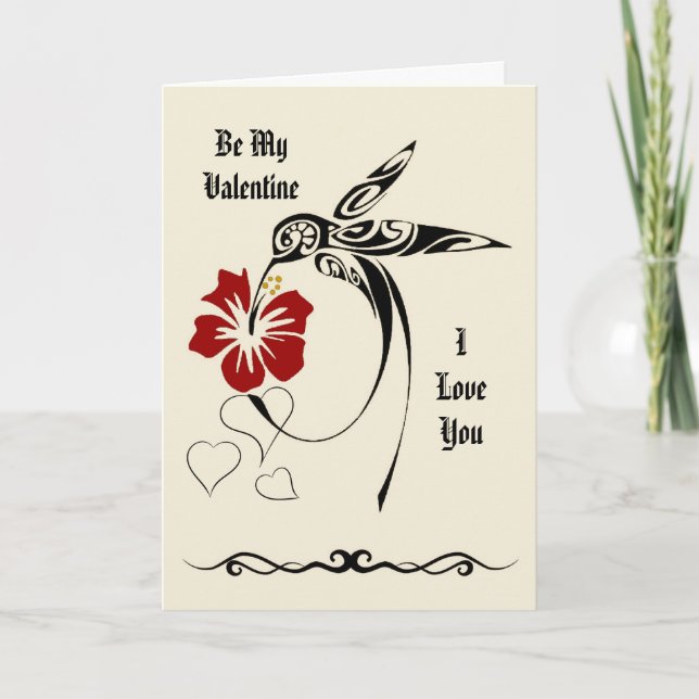 Be My Valentine - I Love You - Hummingbird Holiday Card (Front)