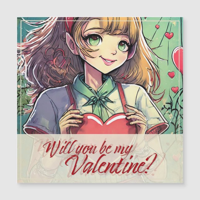 Be My Valentine in Manga Style 33419 Magnetic Invitation (Front)