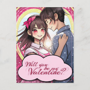 Be My Valentine in Manga Style 58477 Holiday Postcard