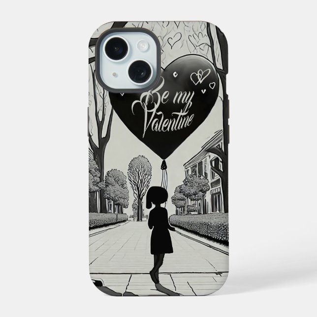 Be My Valentine in Manga Style Monochrome 1617 iPhone 15 Case (Back)