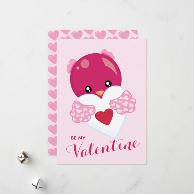 Be my Valentine Lovebird Heart Valentine's Day Holiday Card (Front/Back In Situ)