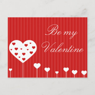 Be my Valentine Lovely Red White Hearts Holiday Postcard