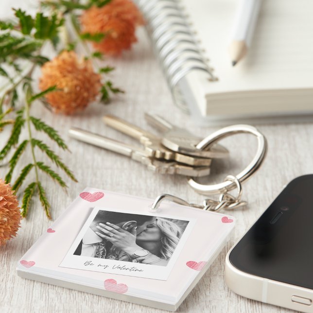 Be My Valentine | personalised Photo | Red heart  Key Ring (Creator Uploaded)