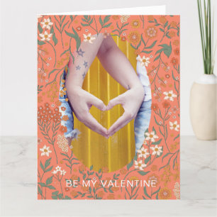 BE MY VALENTINE Photo in Oval Flower Wreath Card