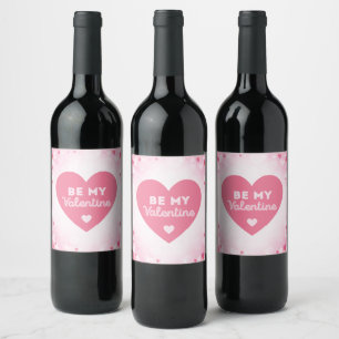 Be My Valentine, Pink Heart Wine Label Set