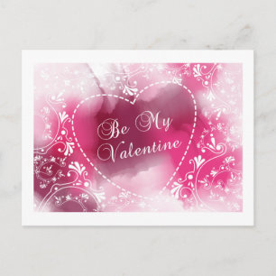 Be My Valentine Pink Watercolor Valentine Postcard