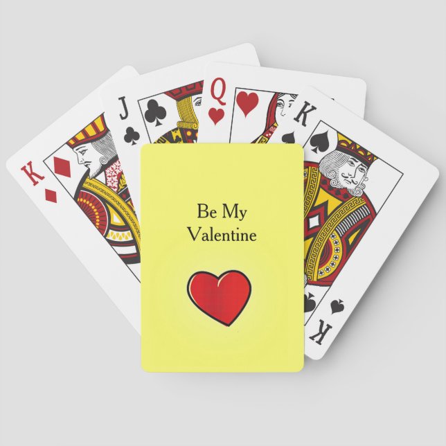 Be my valentine red heart on yellow playing cards (Back)