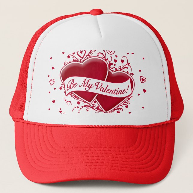 Be My Valentine! Red Hearts Trucker Hat (Front)