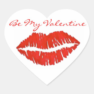 Be My Valentine Red Lipstick Kiss Love Lip Print Heart Sticker