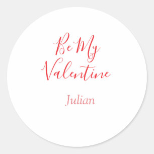 Be my valentine red name elegant love couple  classic round sticker