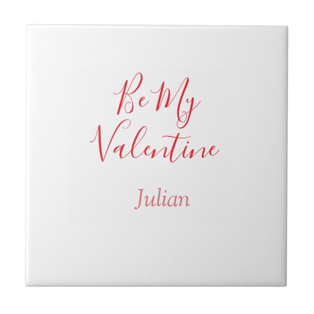 Be my valentine red name elegant love couple  tile (Front)
