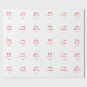 Be my valentine red name elegant love couple  wrapping paper