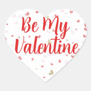 Be My Valentine Red Pink Gold Heart Party Sticker
