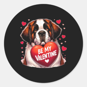 Be My Valentine Saint Bernard Dog Heart Classic Round Sticker