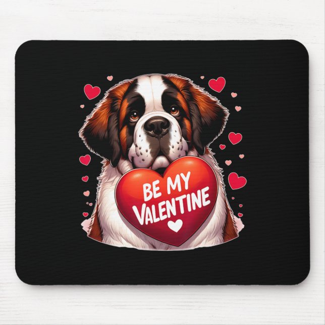 Be My Valentine Saint Bernard Dog Heart  Mouse Pad (Front)