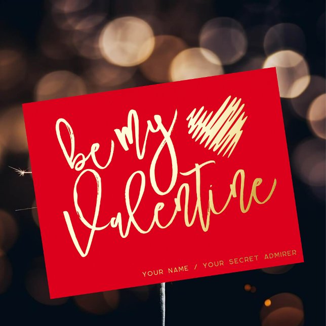 Be my Valentine secret admirer red and gold Foil Holiday Postcard (Creator Uploaded)