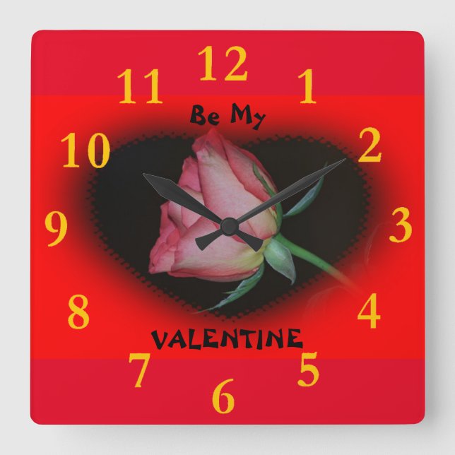 Be My Valentine Square Wall Clock (Front)