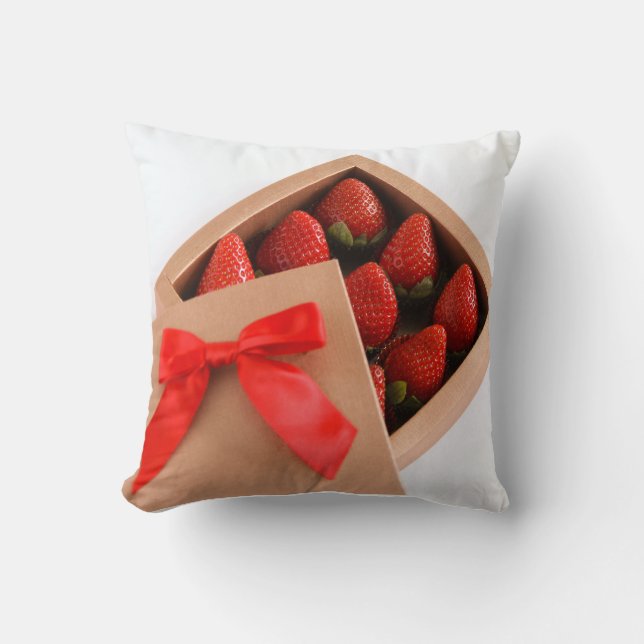 Be my Valentine Strawberry red bow box Cushion (Front)