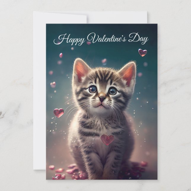 Be My Valentine - Sweet Little Kitten Love Holiday Card (Front)