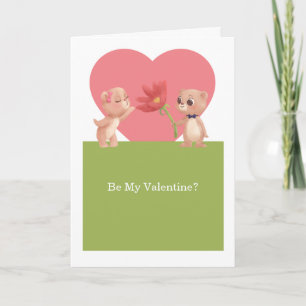 Be My Valentine Teddy Bears With Flower Holiday Card