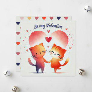 Be My Valentine Watercolor Card Orange hearts