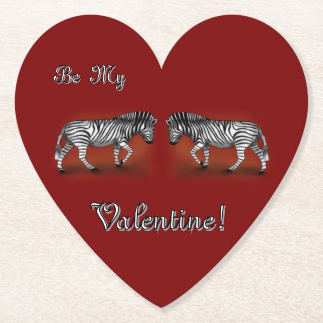 "Be My Valentine! Zebras" Paper Coaster (Front)