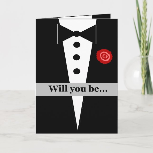 Be My Veil Sponsor Card with Tux and Rose (Front)